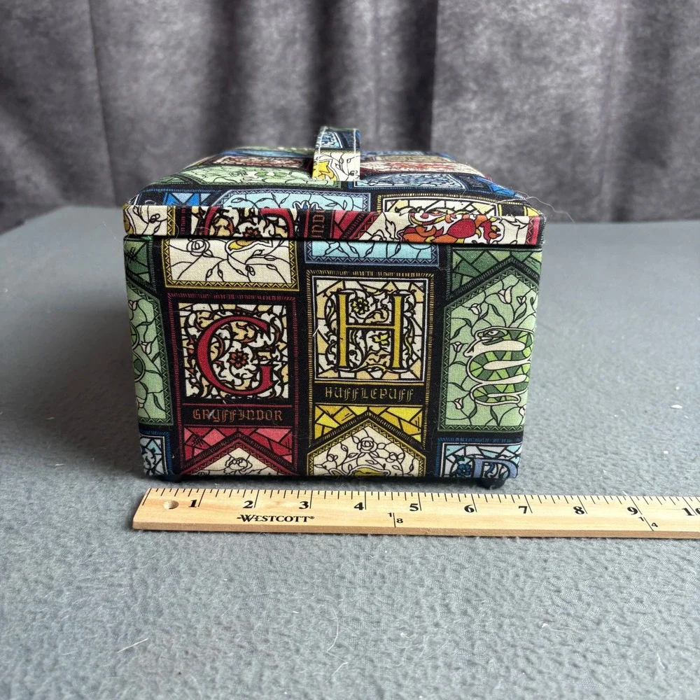 Harry Potter Stained Glass House Crests Fabric Sewing Basket Storage Box